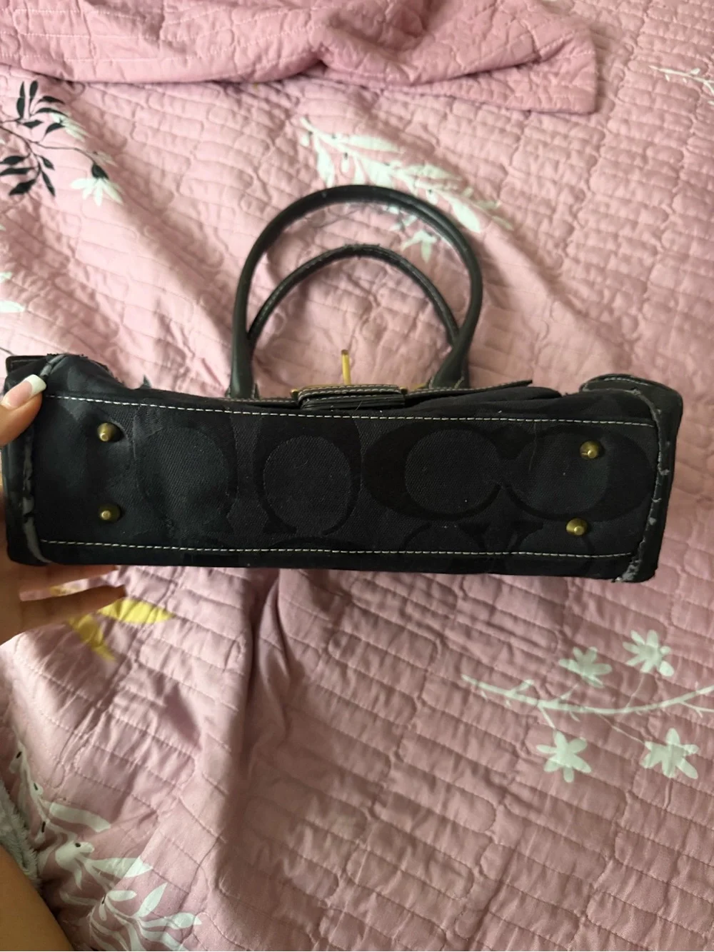 Coach Black Satchel with Gold Buckle Accent